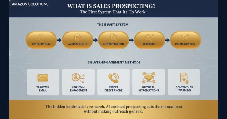 Navy and orange infographic of the 5-part prospecting system and 5 buyer-engagement methods